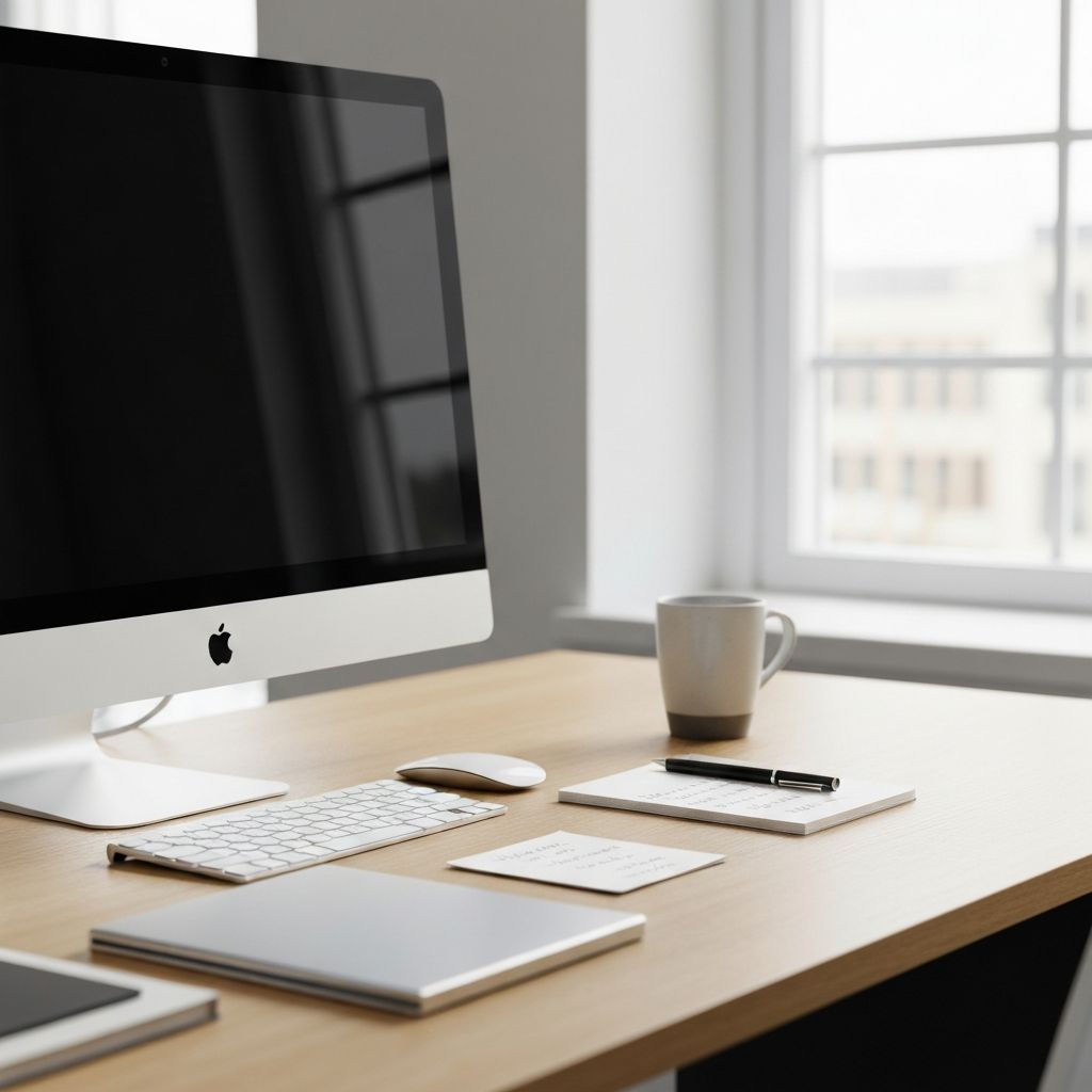 Ein aufgeräumter Schreibtisch mit klaren Linien und Struktur